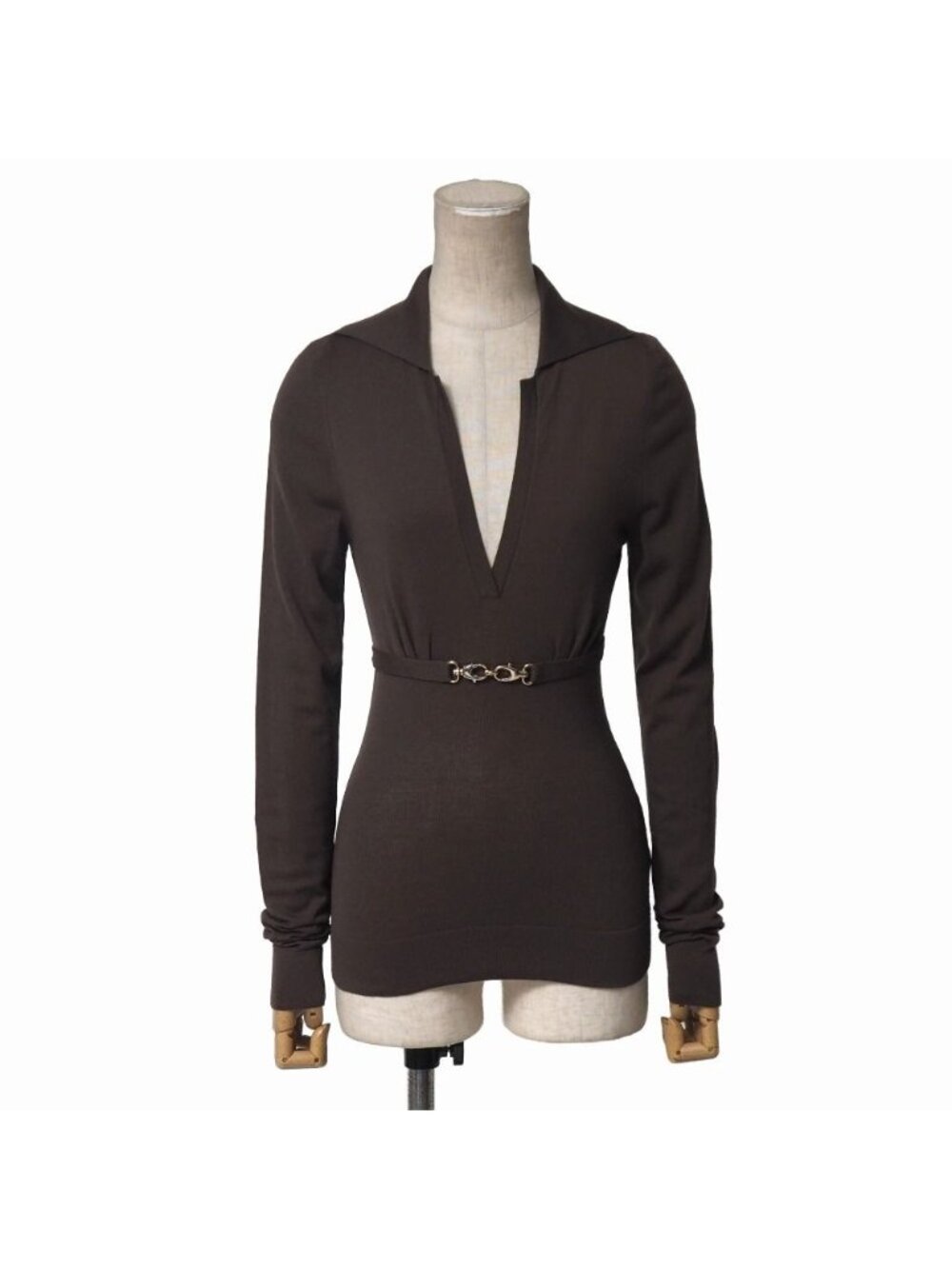 Gucci Knit XS Belt Decoration V-neck Long Sleeve Sweater